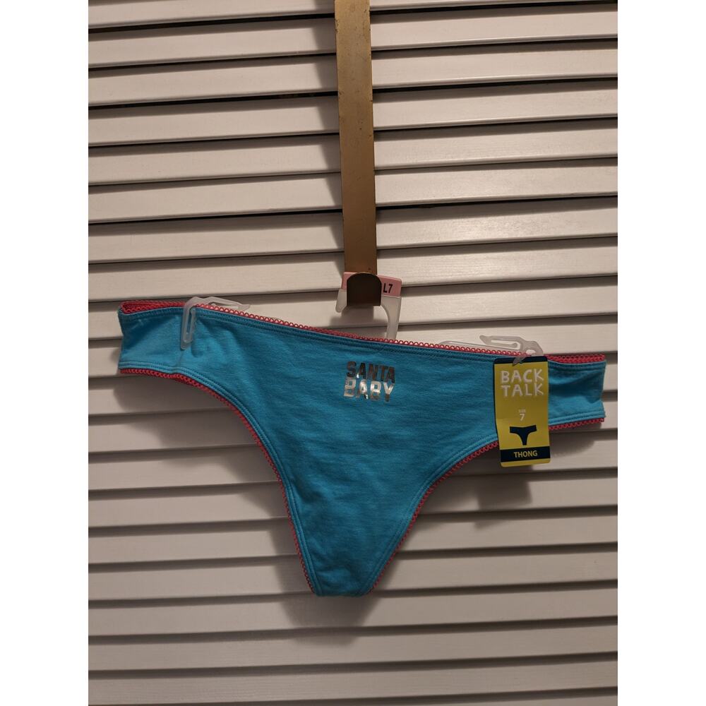 Back Talk blue Santa Baby Christmas theme g-string thong Women's Size 7 Large